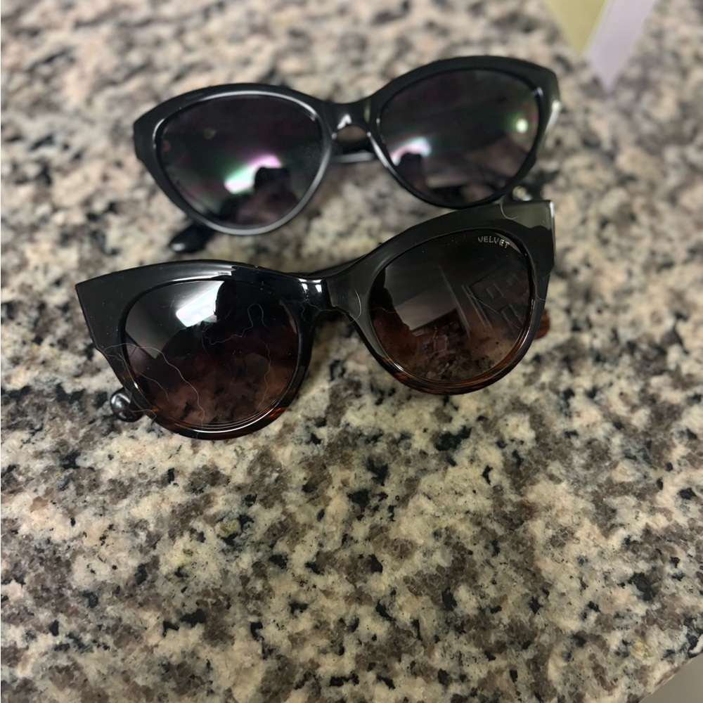 Velvet Glossy Black Cat-Eye Sunglasses